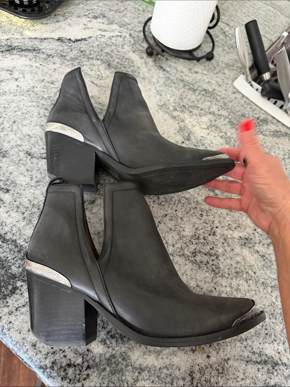 Jeffrey Campbell Black leather Ankle Booties with Silver Accents- cromwell style